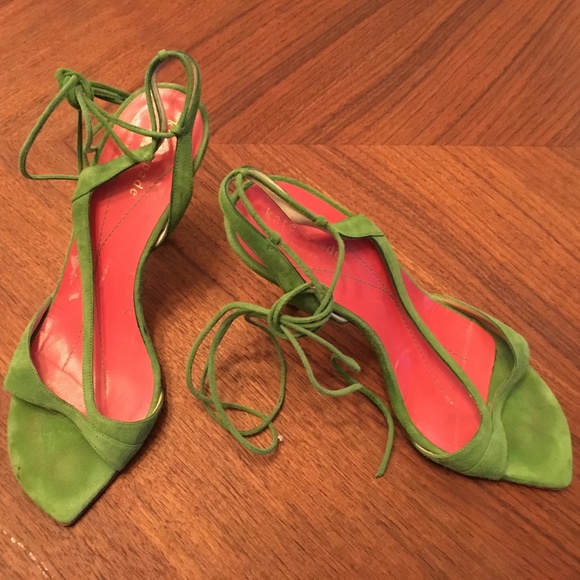 Kate Spade Suede Leather Heels Lime Green 6 1/2 - Picture 1 of 7